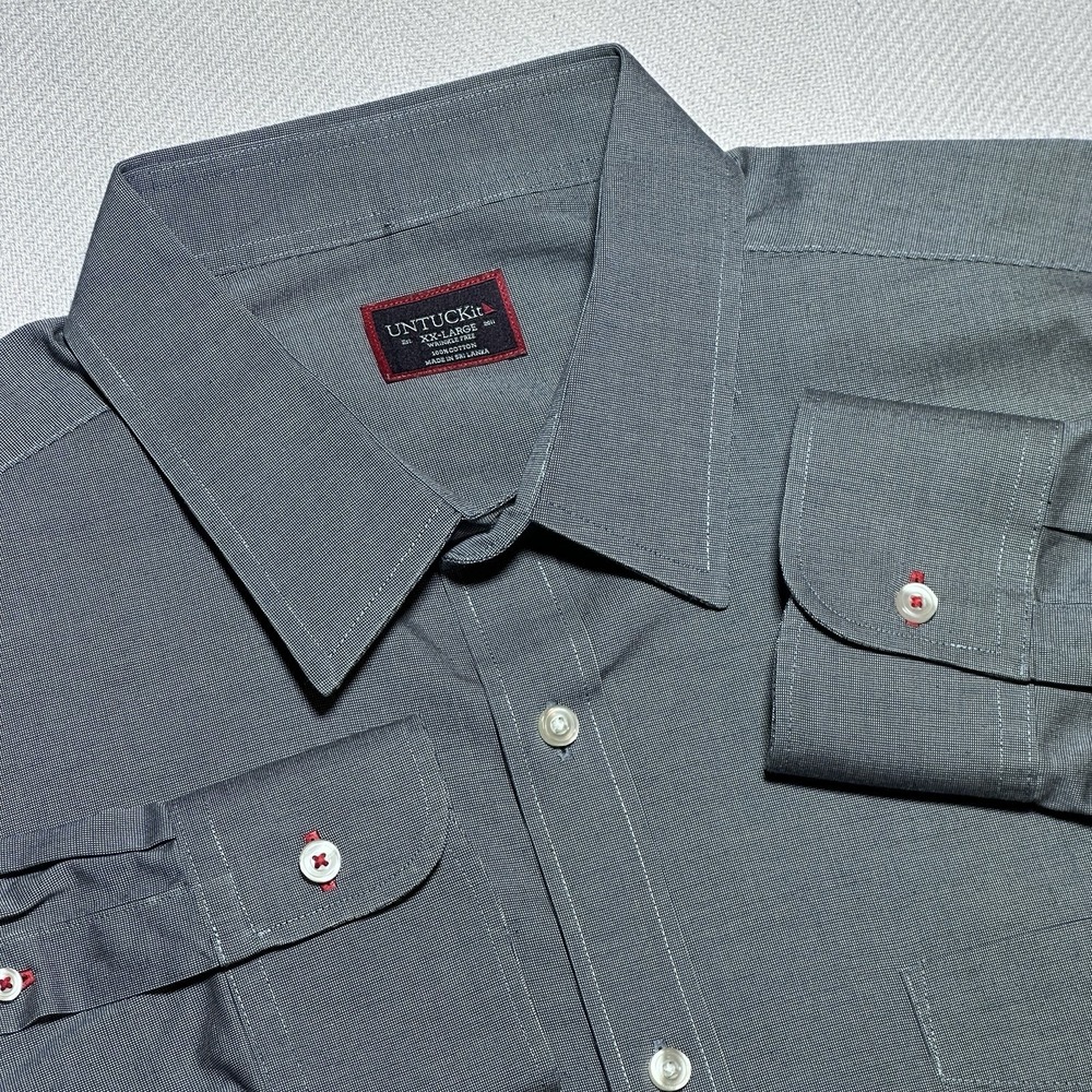UNTUCKit Pio Cesare Button Up Shirt‎ Mens 2XL Navy Wrinkle Free Cotton Pocket